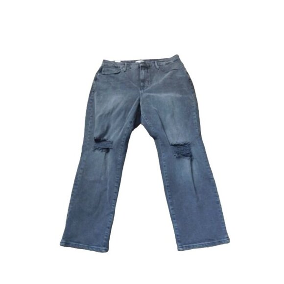 Good American Size 16 Distressed Black Denim Straight Leg Jeans NWT - Picture 1 of 3